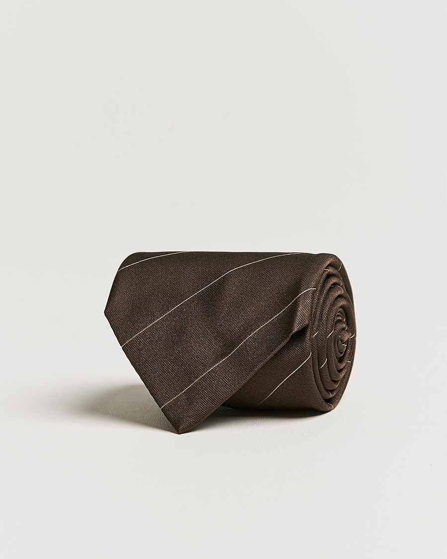 Homme | Brioni Regimental Stripe Silk Tie Dark Brown | Brioni | Regimental Stripe Silk Tie Dark Brown