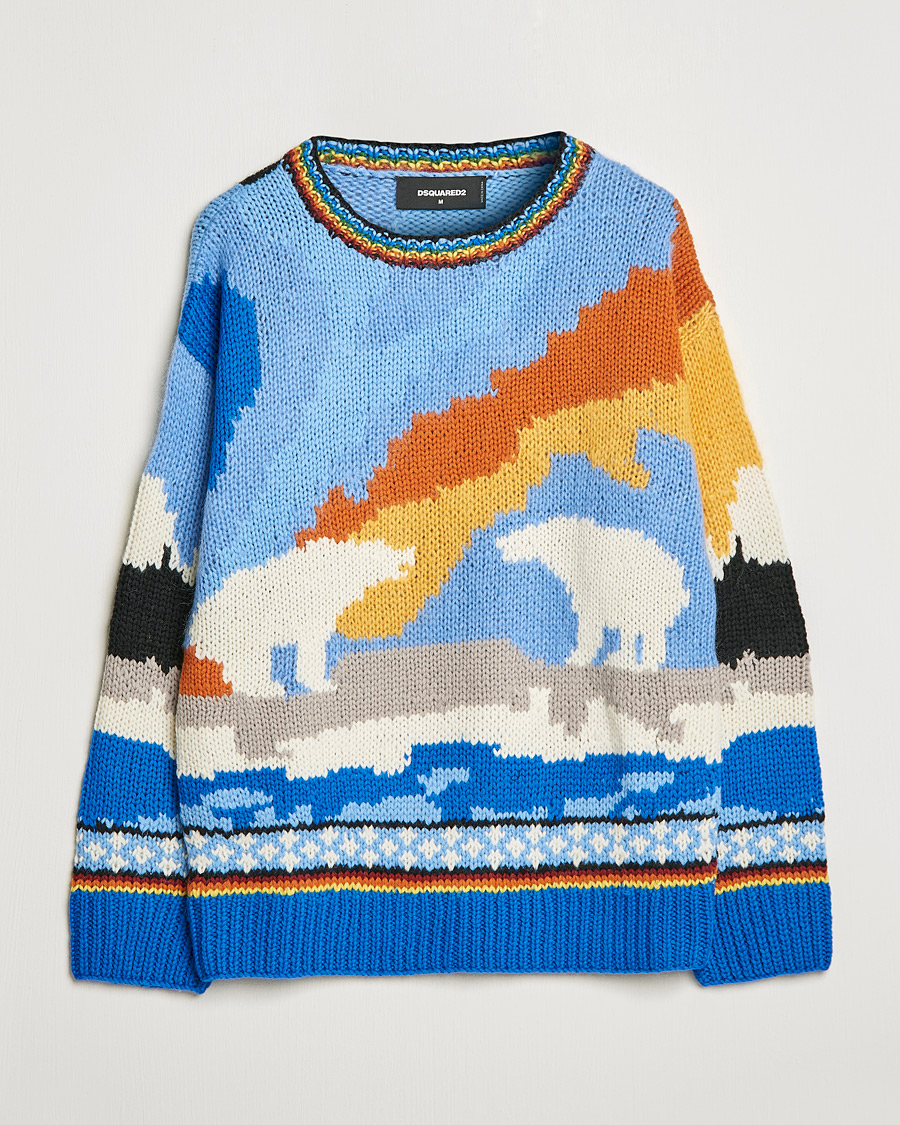 Homme | Pulls Et Tricots | Dsquared2 | Bear Dawns Knitted Sweater Blue/White