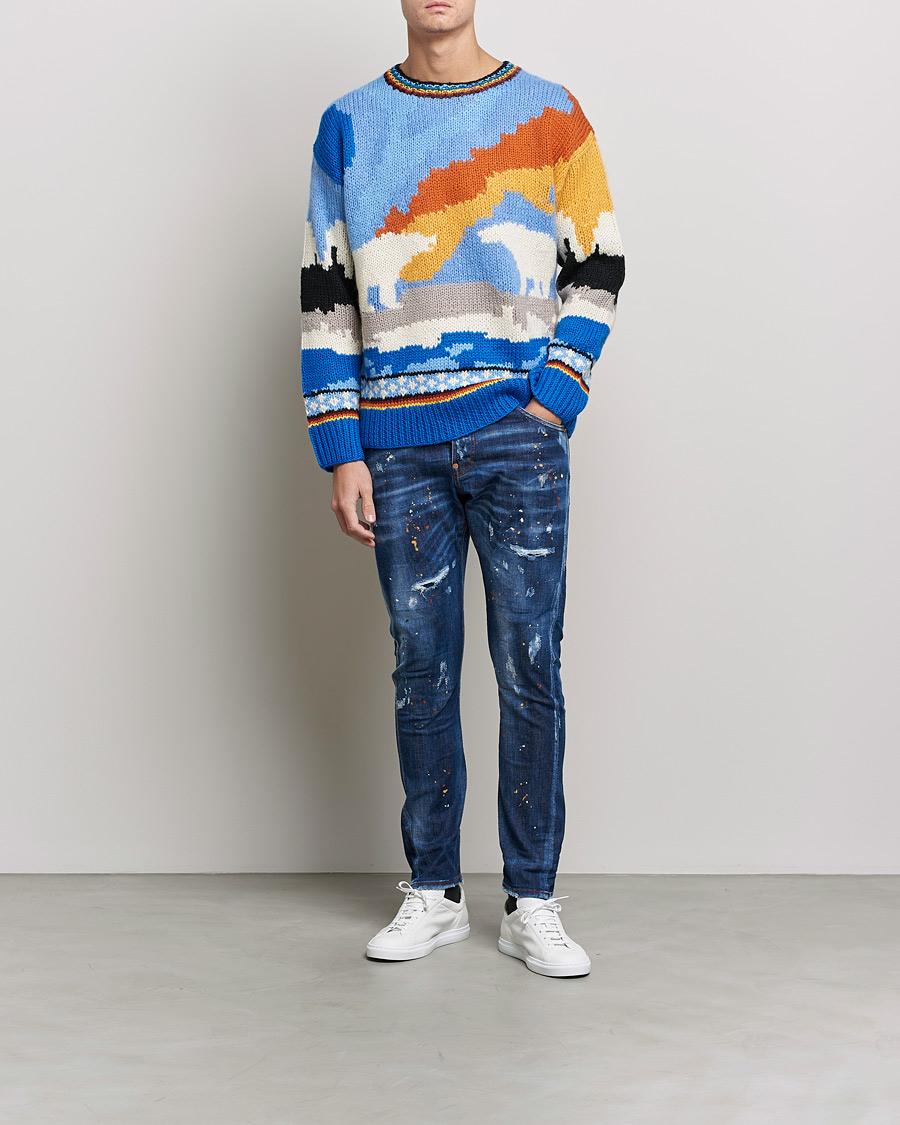 Homme | Pulls Et Tricots | Dsquared2 | Bear Dawns Knitted Sweater Blue/White