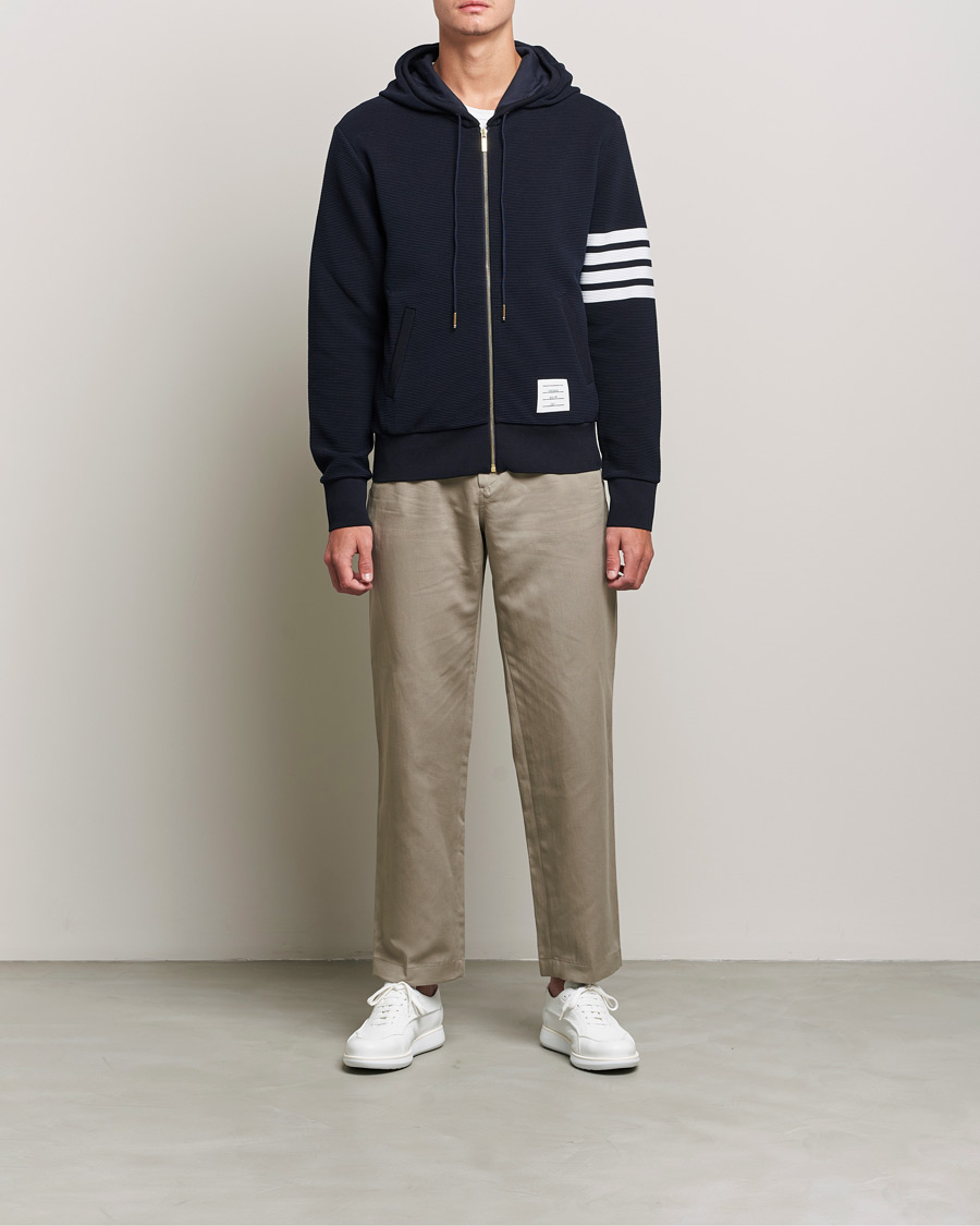 Homme | Pulls Et Tricots | Thom Browne | Ottoman Rib Zip Hoodie Navy