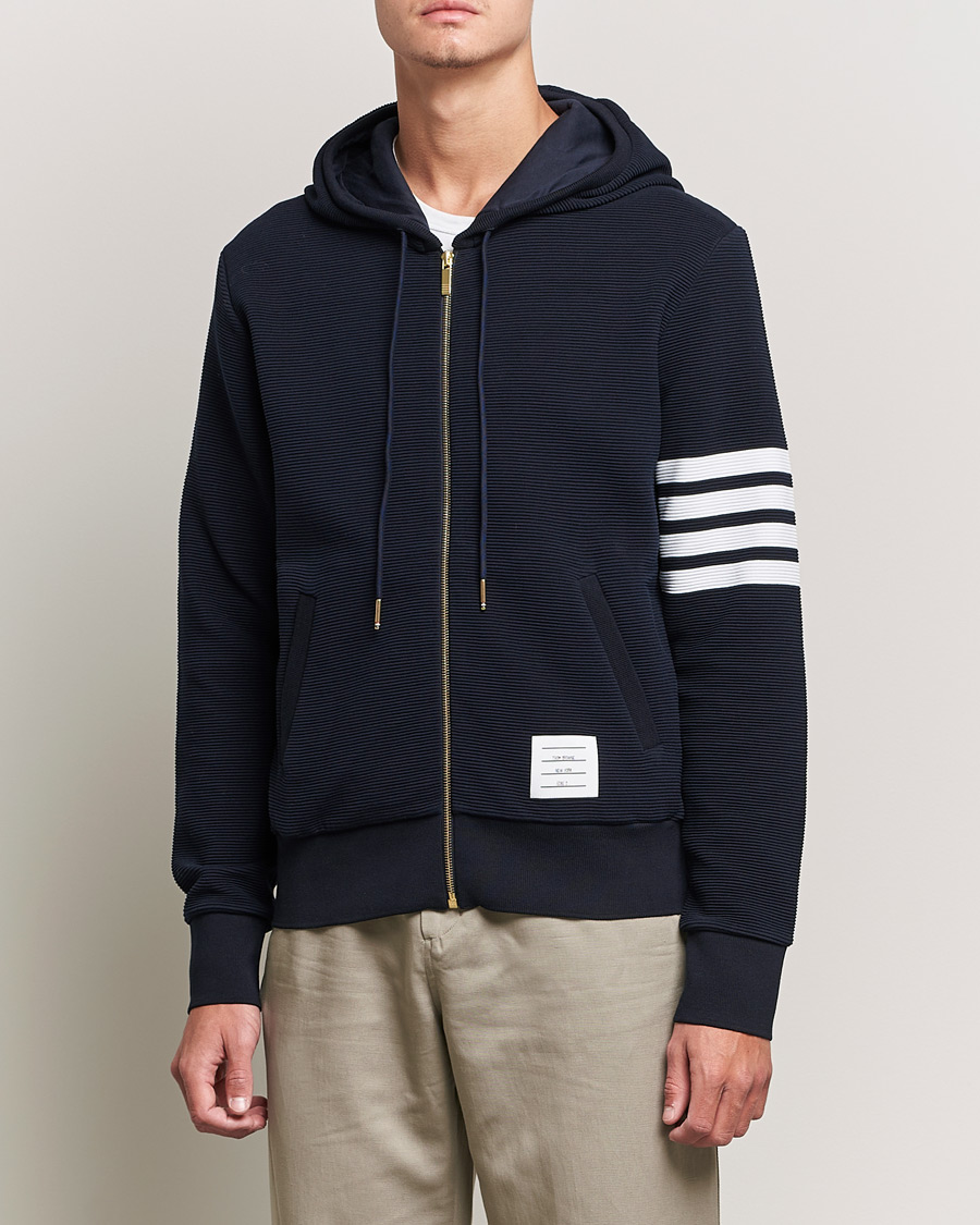 Homme | Pulls Et Tricots | Thom Browne | Ottoman Rib Zip Hoodie Navy