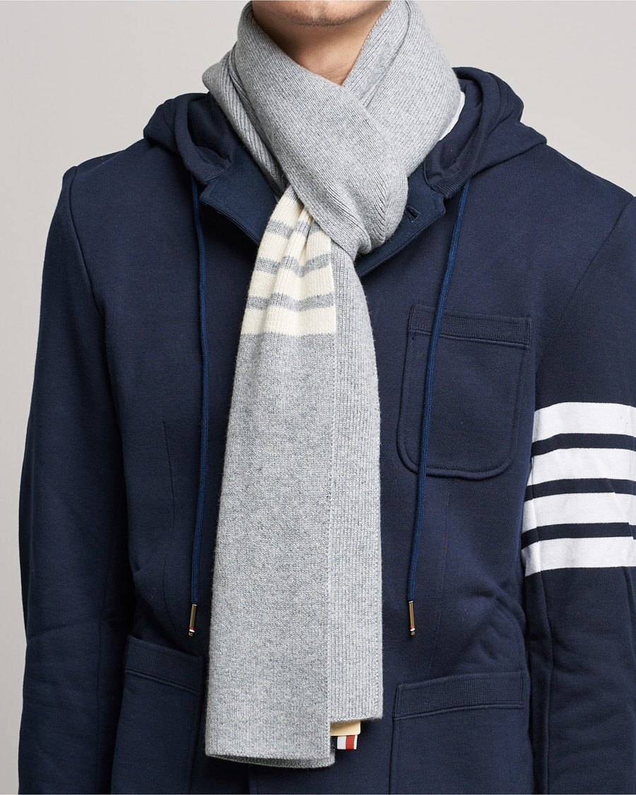 Homme | Thom Browne Full Needle Rib Cashmere Scarf Light Grey | Thom Browne | Full Needle Rib Cashmere Scarf Light Grey