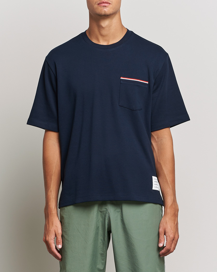 Homme | T-shirts | Thom Browne | Oversize Pocket Stripe T-Shirt Navy
