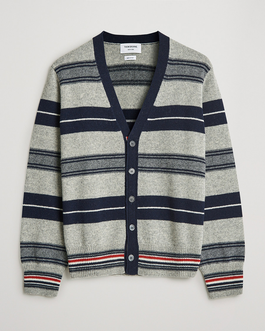 Homme | Pulls Et Tricots | Thom Browne | Tartan Stripe Wool Cardigan Medium Grey