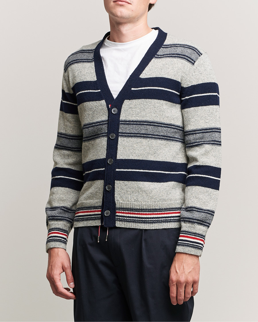 Homme | Pulls Et Tricots | Thom Browne | Tartan Stripe Wool Cardigan Medium Grey