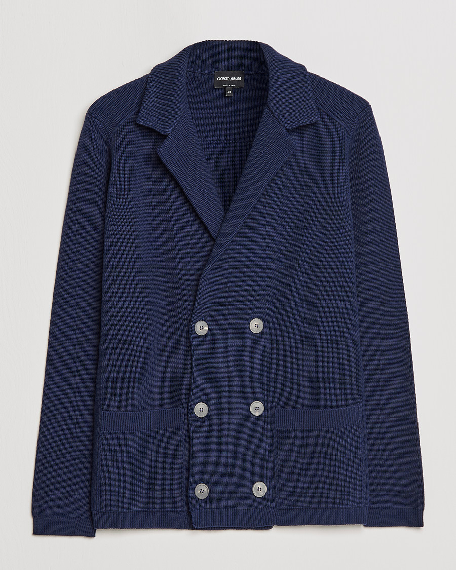 Homme | Blazers | Giorgio Armani | Double Breasted Knitted Blazer Navy