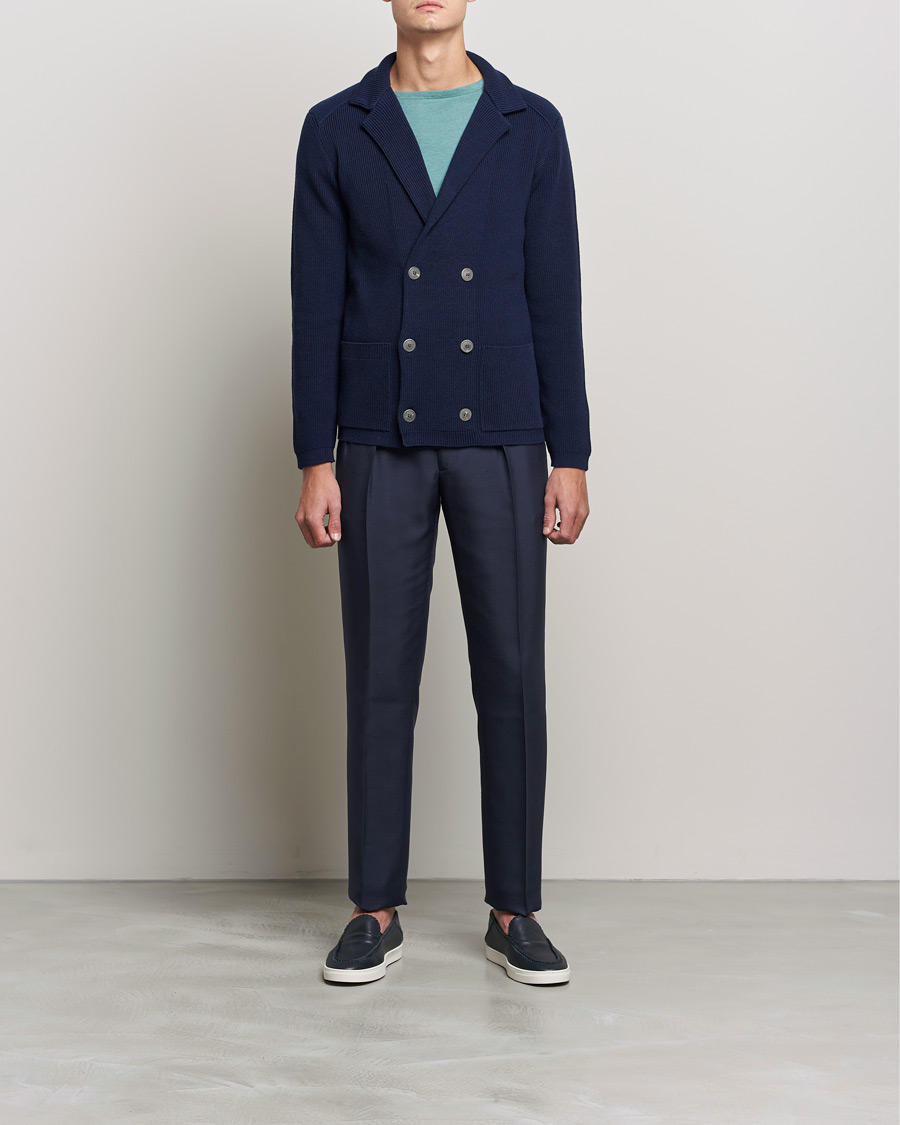 Homme | Blazers | Giorgio Armani | Double Breasted Knitted Blazer Navy