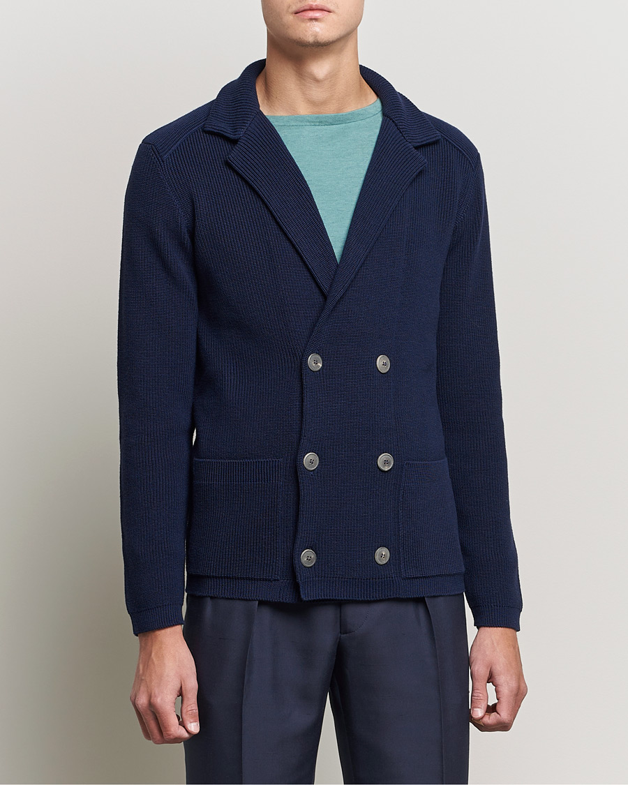 Homme | Blazers | Giorgio Armani | Double Breasted Knitted Blazer Navy
