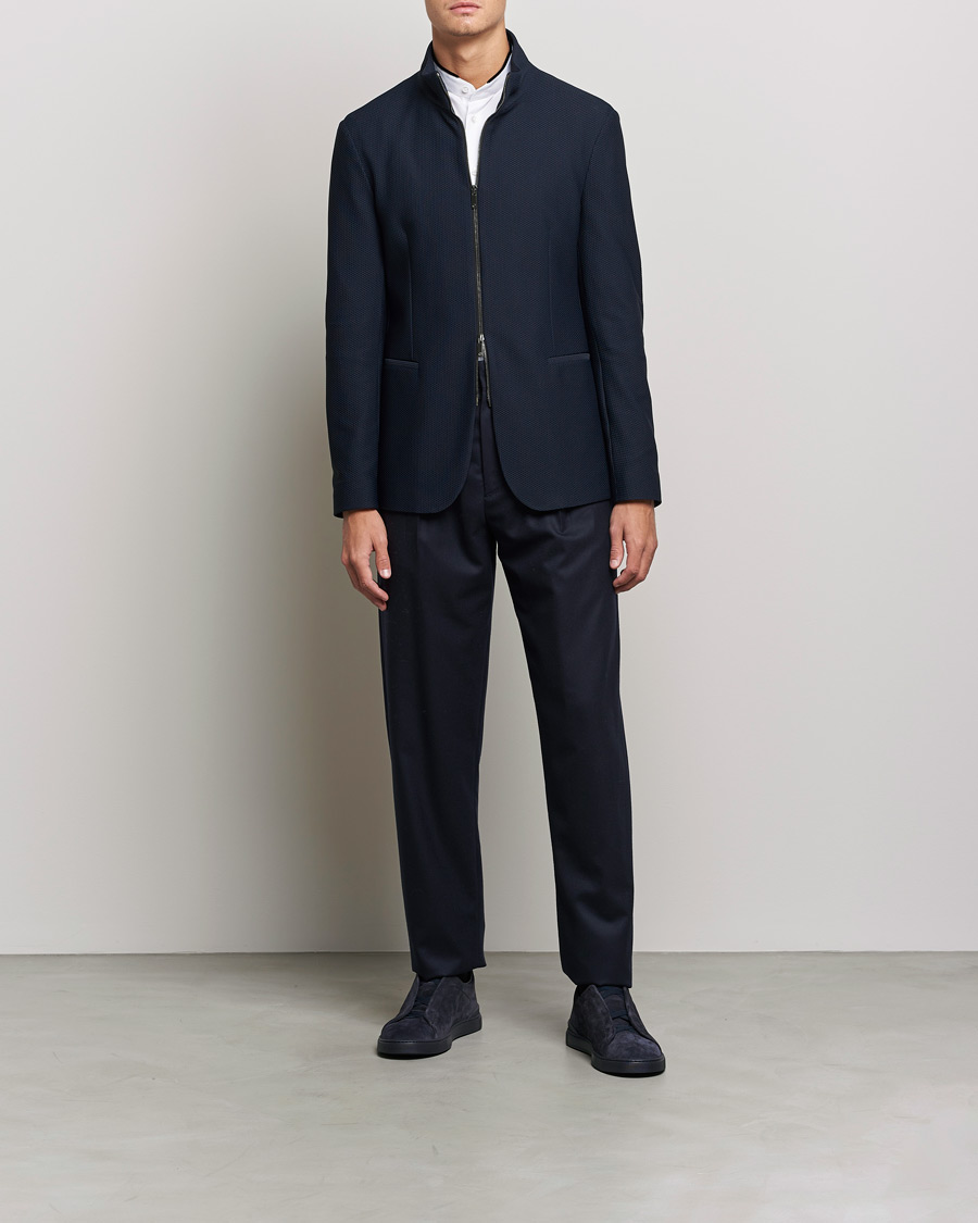 Homme | Blazers | Giorgio Armani | Technical Mesh Zip Blazer Navy