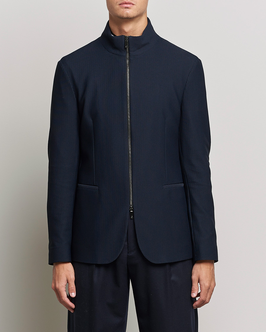 Homme | Blazers | Giorgio Armani | Technical Mesh Zip Blazer Navy