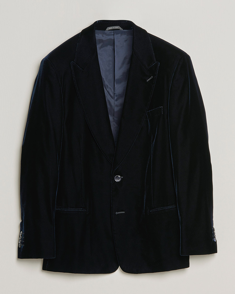 Homme | Blazers | Giorgio Armani | Peak Lapel Velvet Blazer Navy