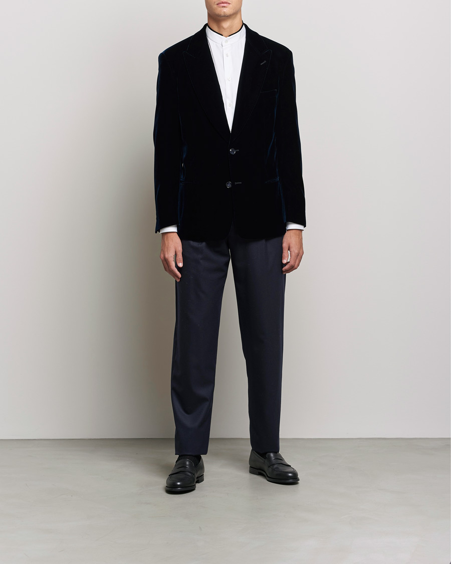 Homme | Blazers | Giorgio Armani | Peak Lapel Velvet Blazer Navy
