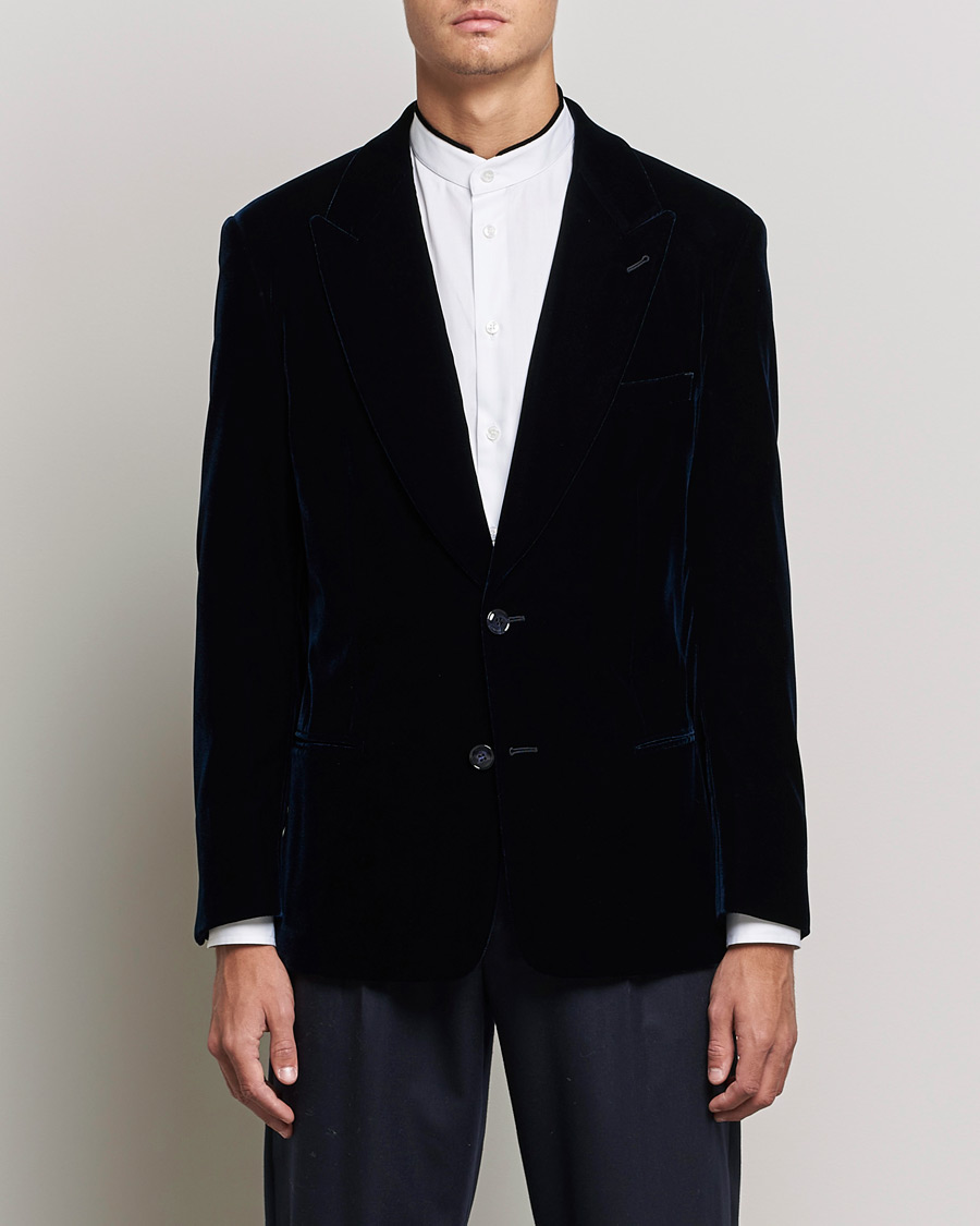 Homme | Blazers | Giorgio Armani | Peak Lapel Velvet Blazer Navy
