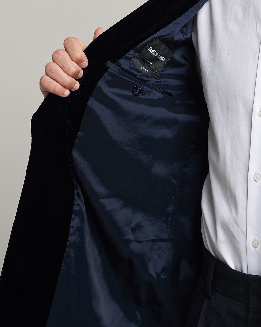 Homme | Blazers | Giorgio Armani | Peak Lapel Velvet Blazer Navy