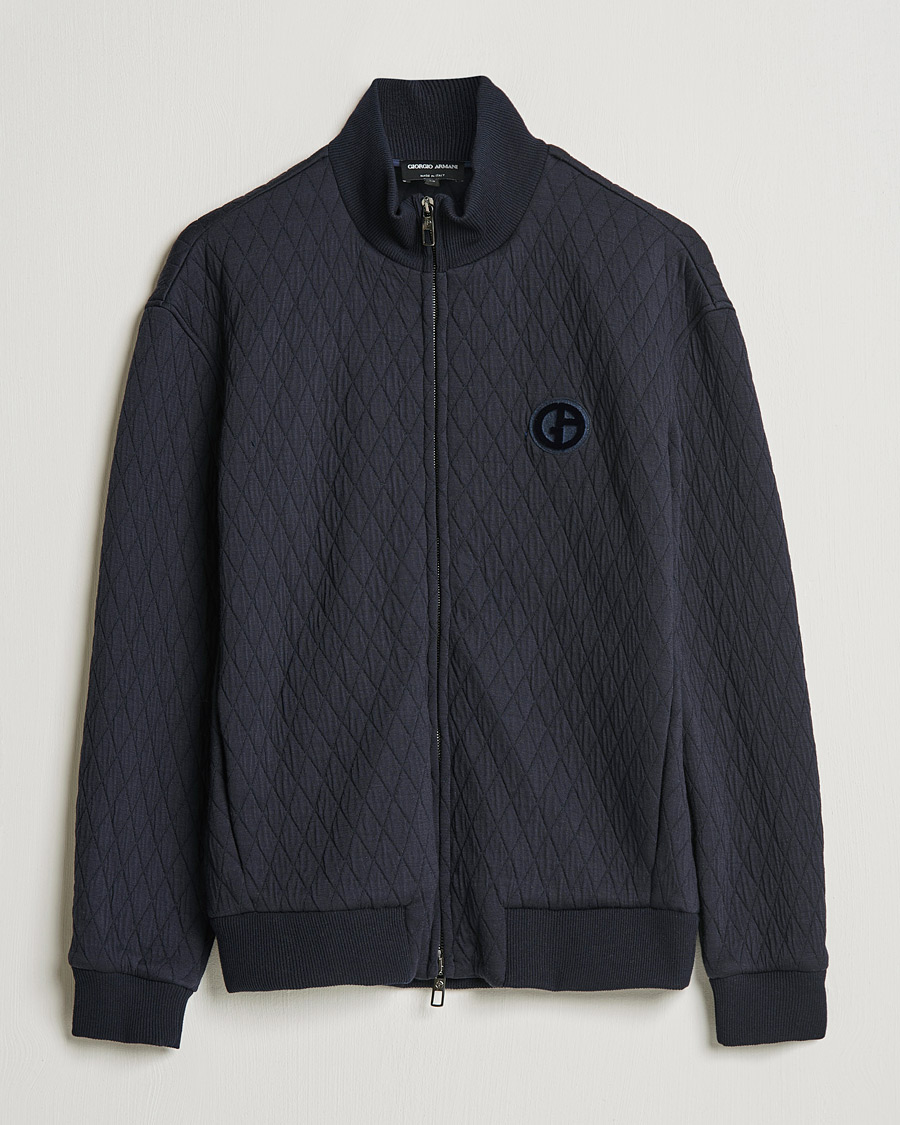 Homme | Pulls Et Tricots | Giorgio Armani | Diamond Quilted Zip Sweater Navy
