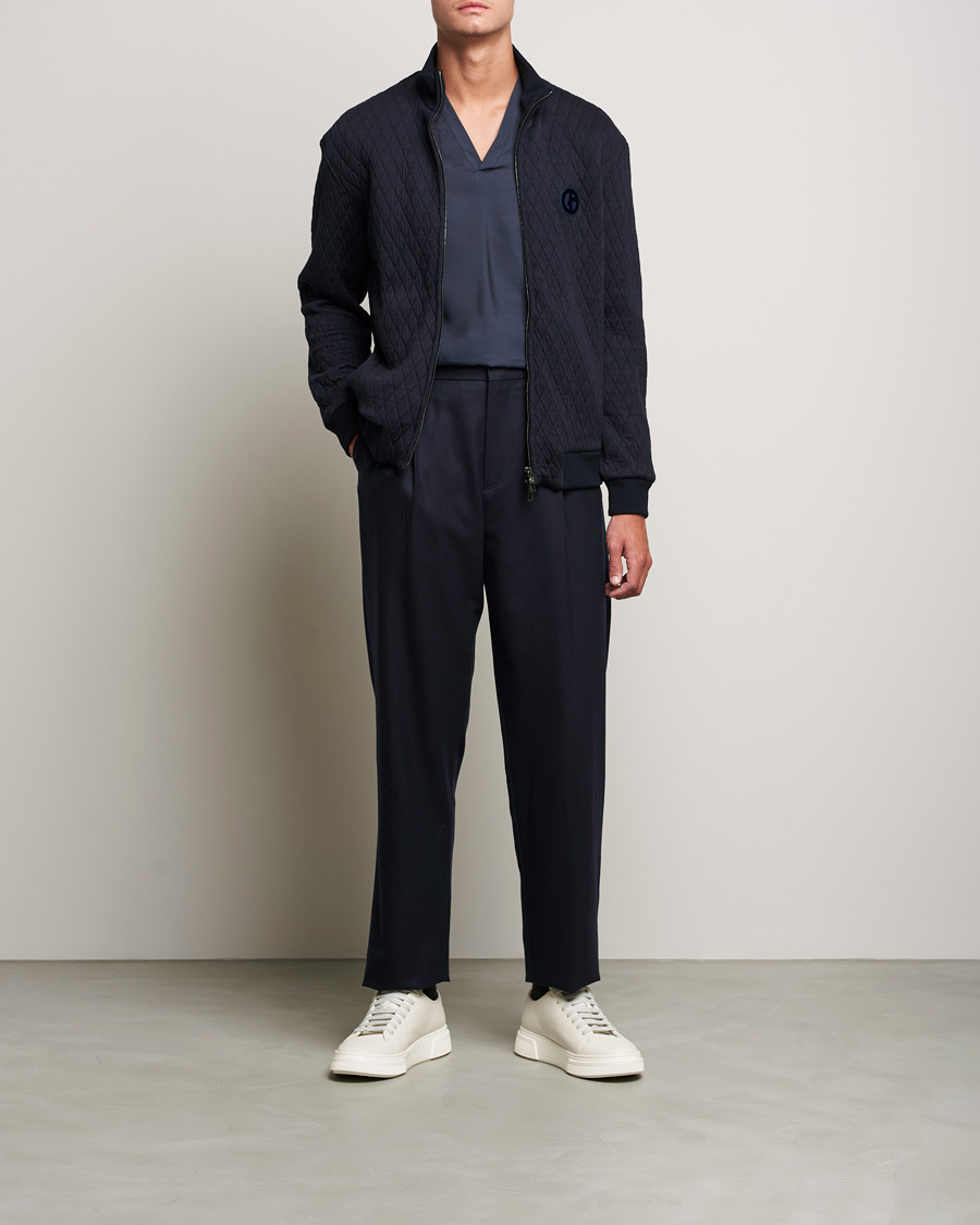 Homme | Pulls Et Tricots | Giorgio Armani | Diamond Quilted Zip Sweater Navy