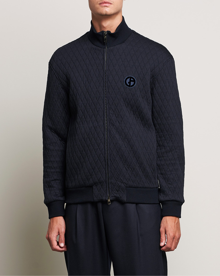 Homme | Pulls Et Tricots | Giorgio Armani | Diamond Quilted Zip Sweater Navy