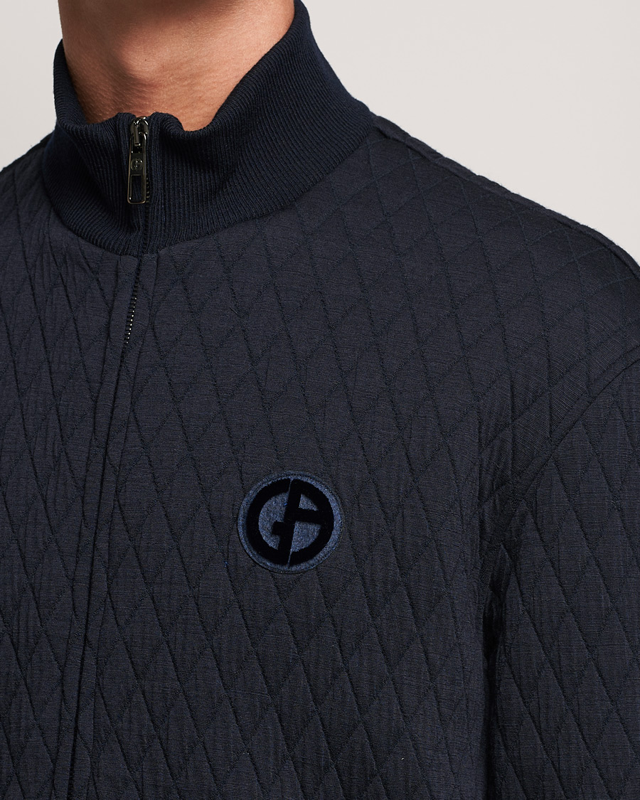 Homme | Pulls Et Tricots | Giorgio Armani | Diamond Quilted Zip Sweater Navy