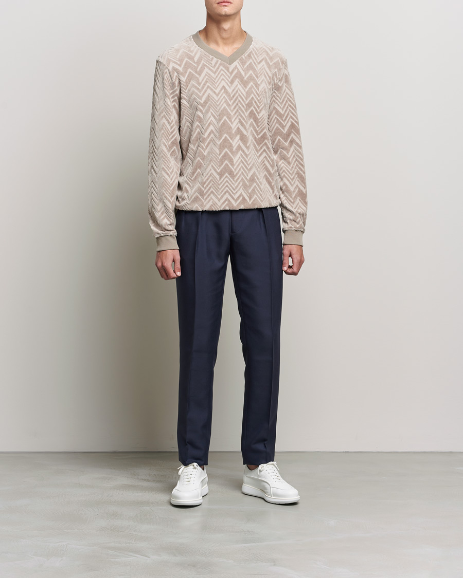 Homme | Pulls Et Tricots | Giorgio Armani | Velvet Jersey Chevron Sweater Beige