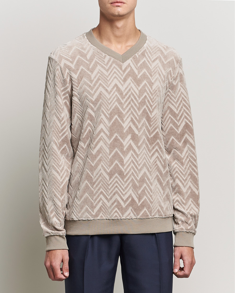Homme | Pulls Et Tricots | Giorgio Armani | Velvet Jersey Chevron Sweater Beige