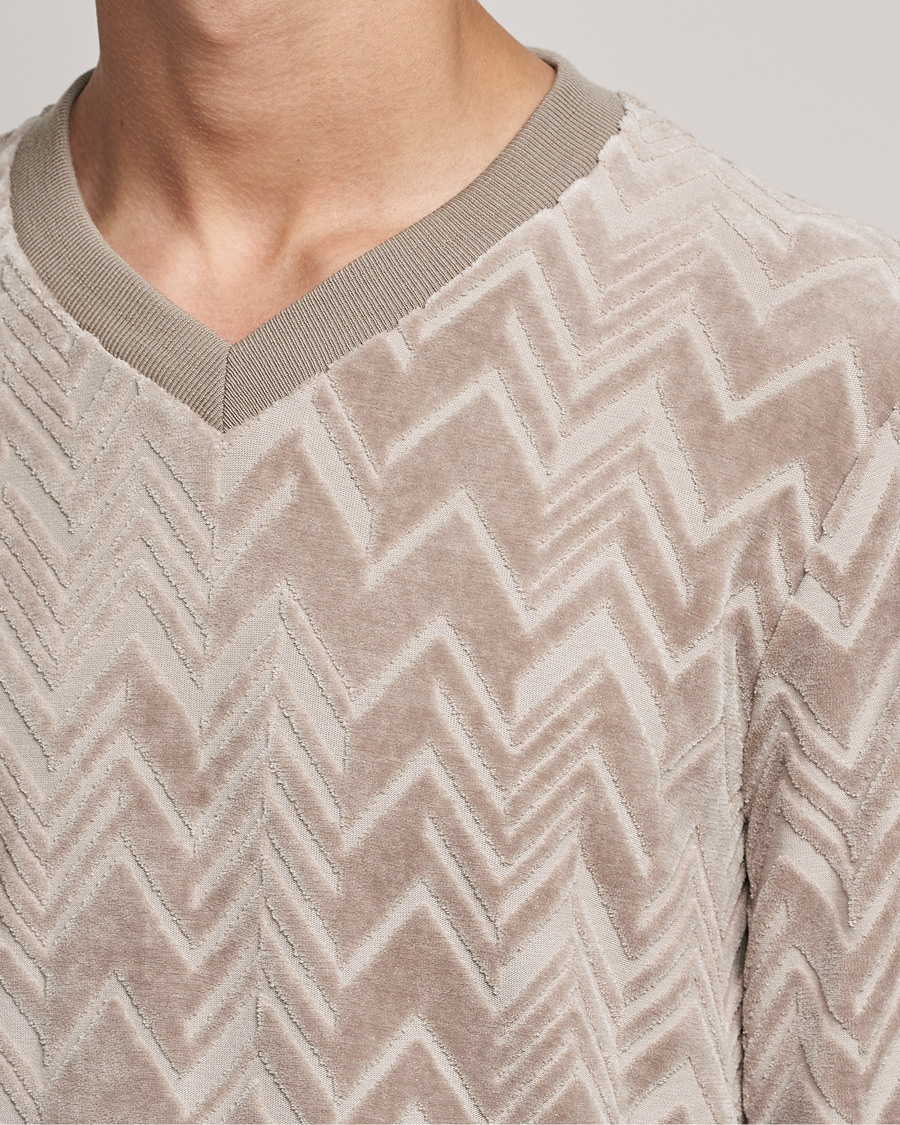 Homme | Pulls Et Tricots | Giorgio Armani | Velvet Jersey Chevron Sweater Beige