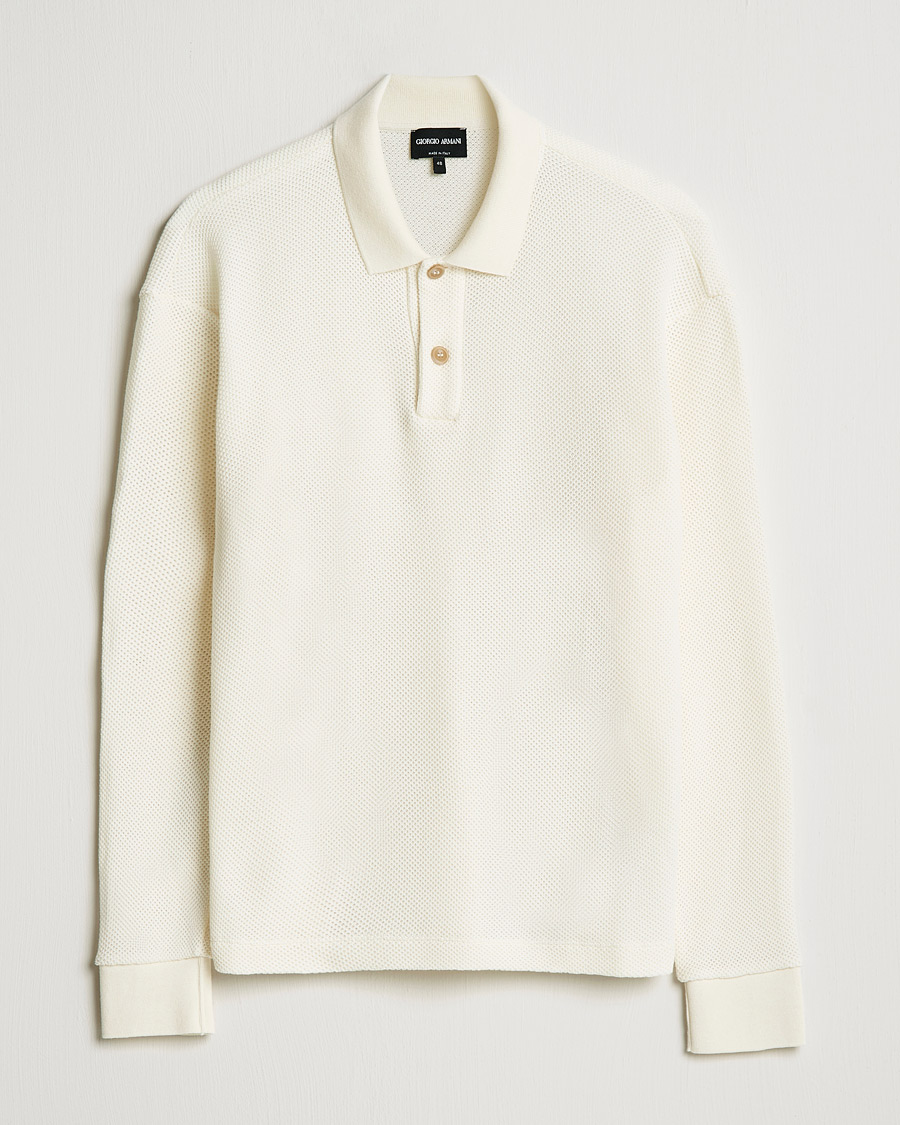 Homme | Pulls Et Tricots | Giorgio Armani | Wool Piquet Long Sleeve Polo Off White