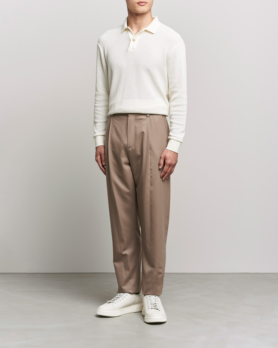 Homme | Pulls Et Tricots | Giorgio Armani | Wool Piquet Long Sleeve Polo Off White