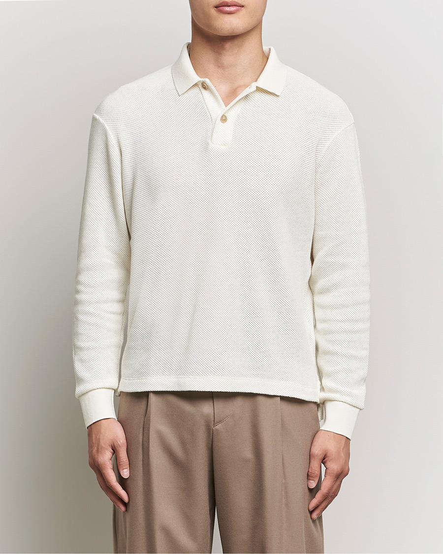 Homme | Pulls Et Tricots | Giorgio Armani | Wool Piquet Long Sleeve Polo Off White