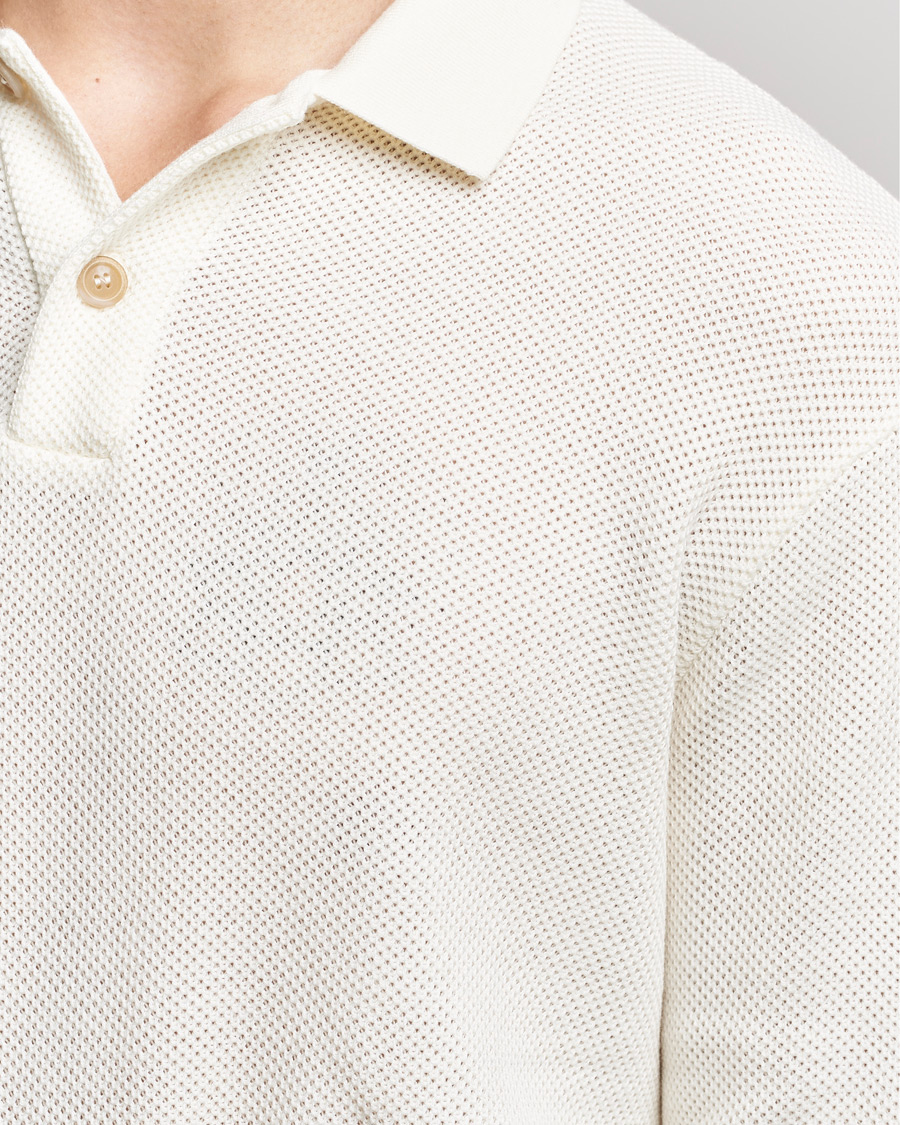 Homme | Pulls Et Tricots | Giorgio Armani | Wool Piquet Long Sleeve Polo Off White