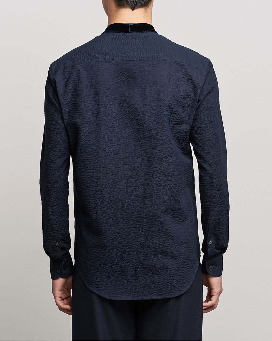 Homme | Chemises | Giorgio Armani | Seersucker Velvet Guru Collar Shirt Navy