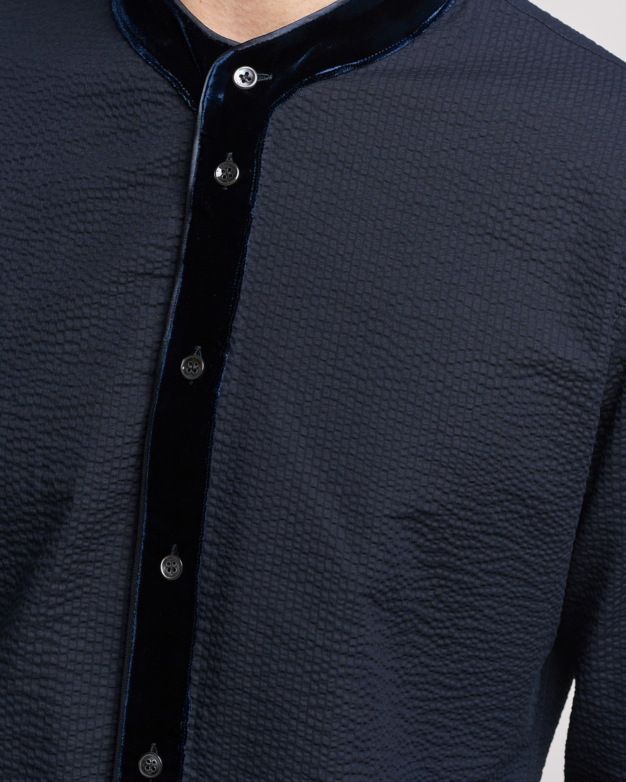 Homme | Chemises | Giorgio Armani | Seersucker Velvet Guru Collar Shirt Navy