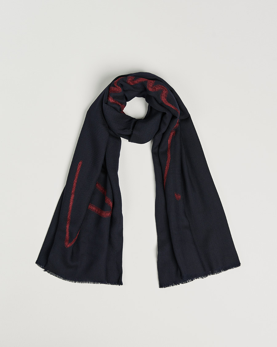 Homme | Giorgio Armani Signature Woven Wool Scarf Navy | Giorgio Armani | Signature Woven Wool Scarf Navy