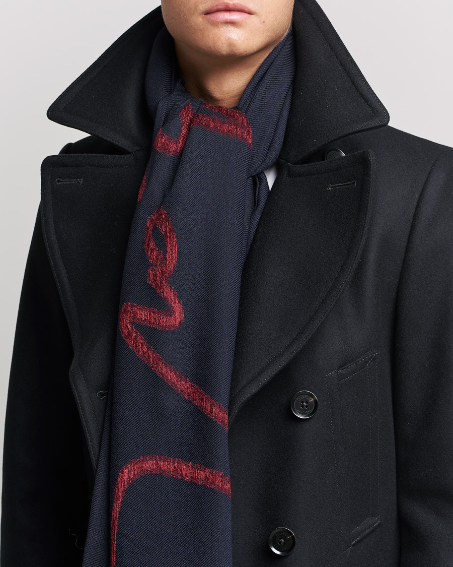 Homme | Giorgio Armani Signature Woven Wool Scarf Navy | Giorgio Armani | Signature Woven Wool Scarf Navy