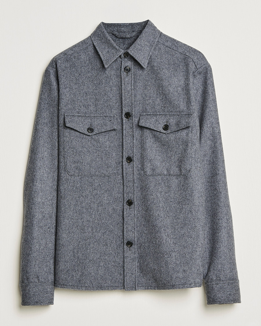 Homme | Chemises | J.Lindeberg | Flat Wool Regular Overshirt Grey Melange