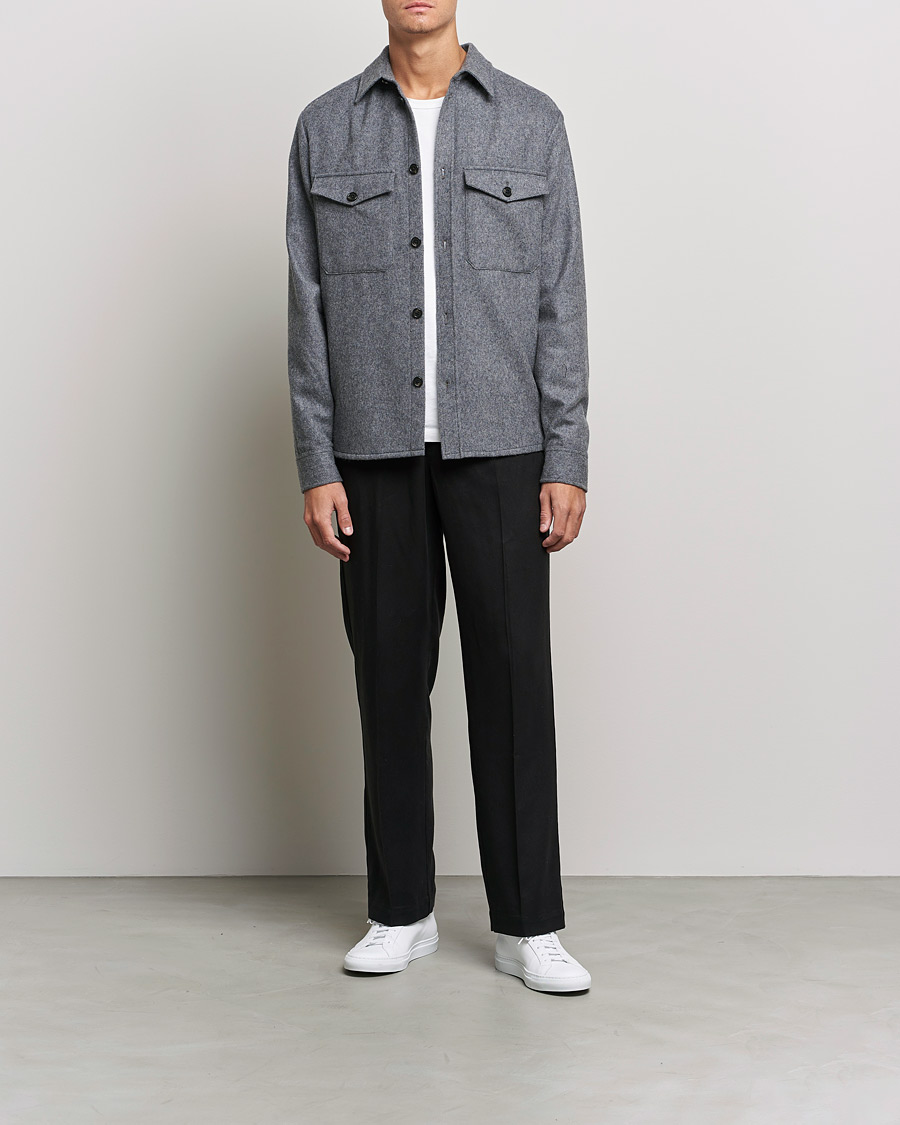 Homme | Chemises | J.Lindeberg | Flat Wool Regular Overshirt Grey Melange