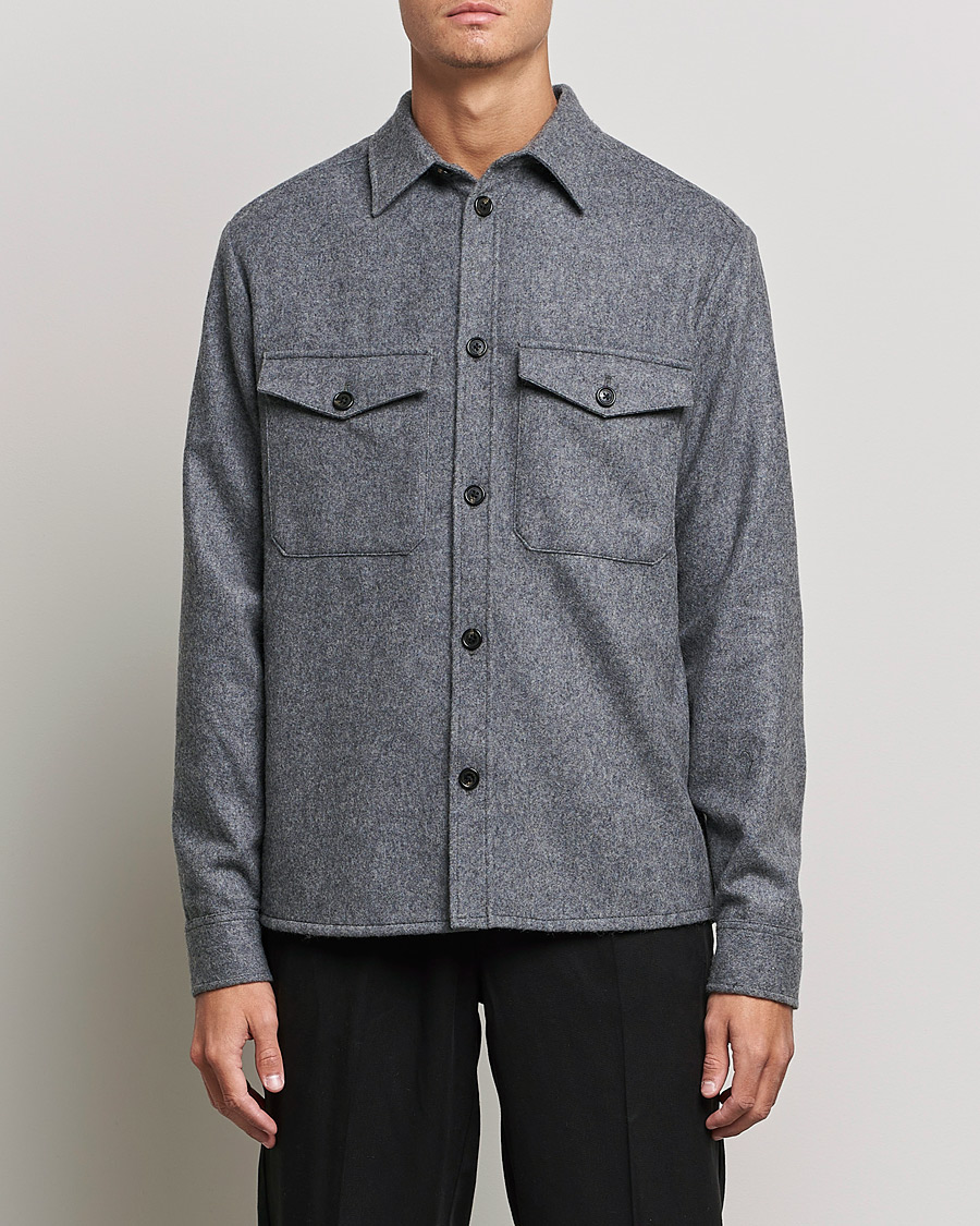 Homme | Chemises | J.Lindeberg | Flat Wool Regular Overshirt Grey Melange