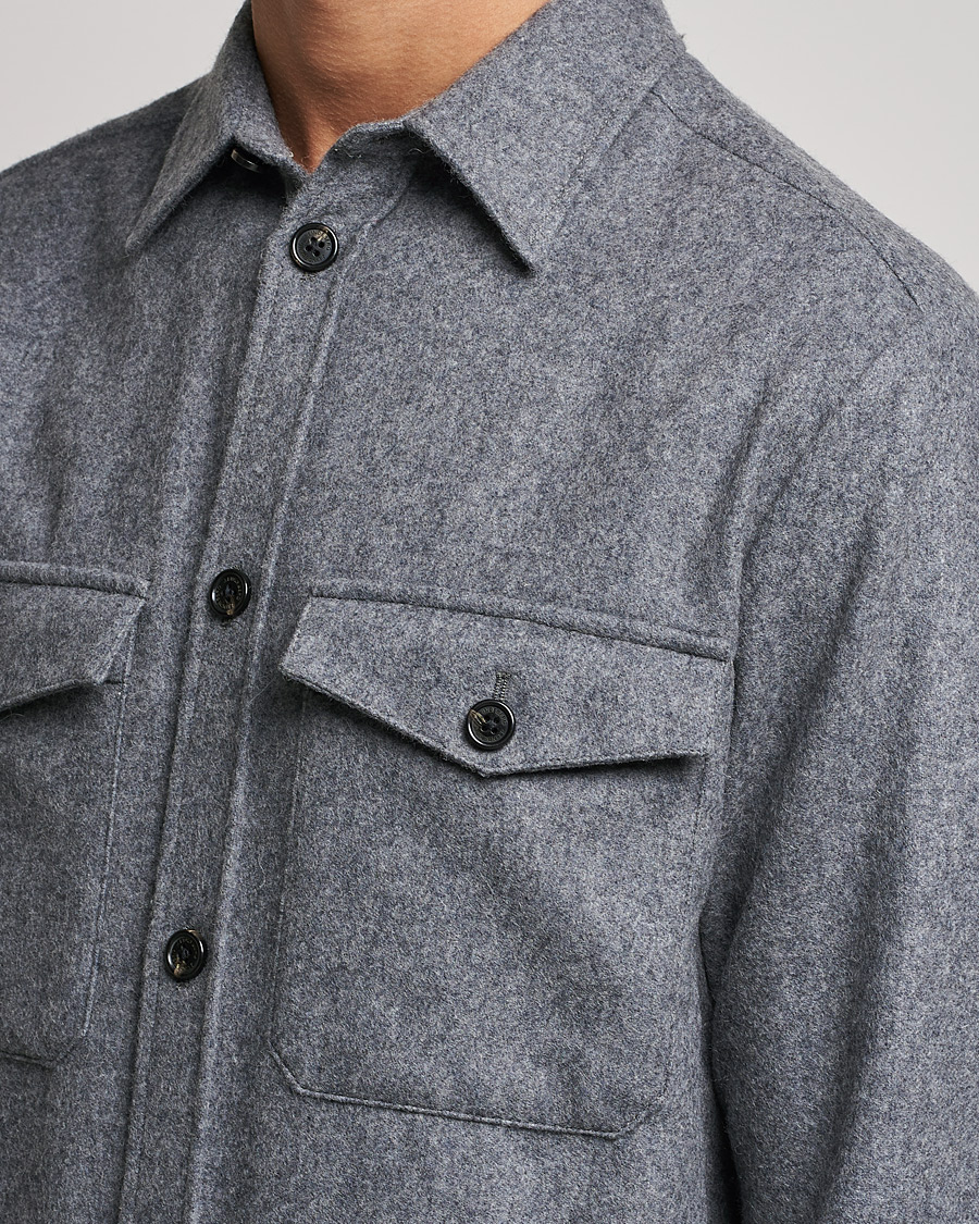Homme | Chemises | J.Lindeberg | Flat Wool Regular Overshirt Grey Melange