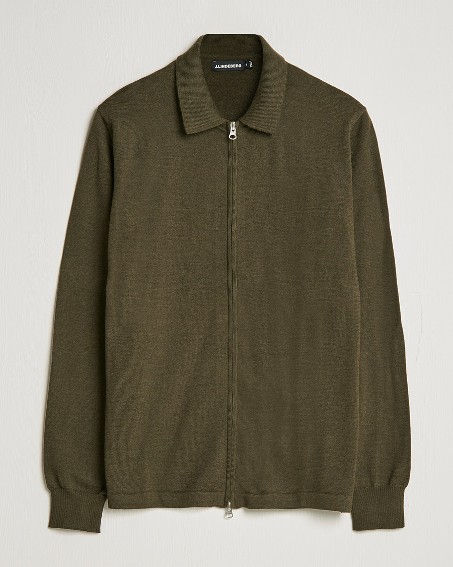Homme | Pulls Et Tricots | J.Lindeberg | Nyle True Merino Zip Cardigan Forest Green