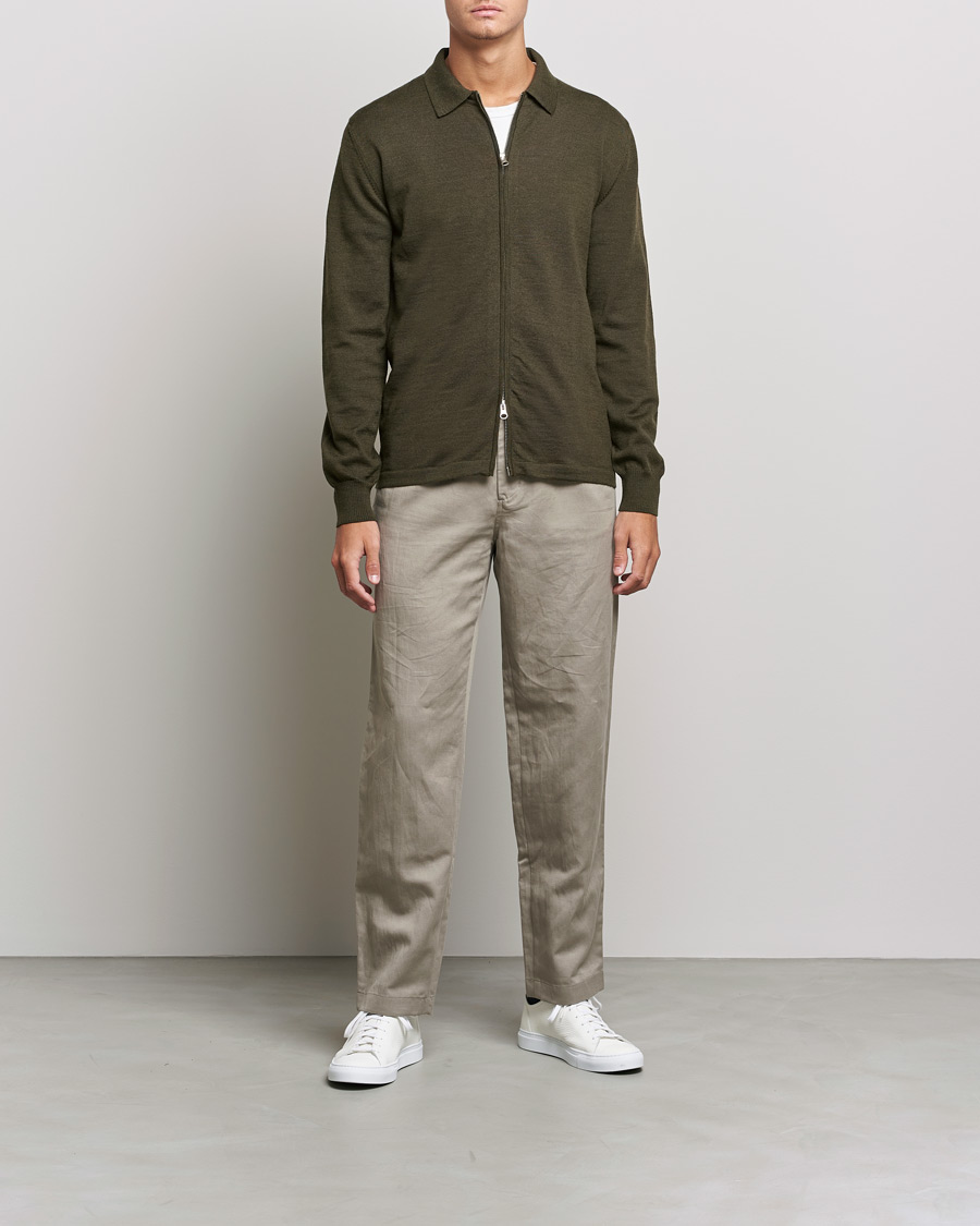 Homme | Pulls Et Tricots | J.Lindeberg | Nyle True Merino Zip Cardigan Forest Green