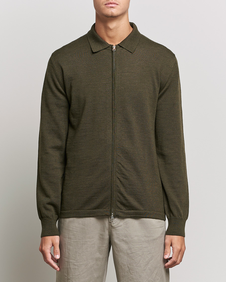 Homme | Pulls Et Tricots | J.Lindeberg | Nyle True Merino Zip Cardigan Forest Green