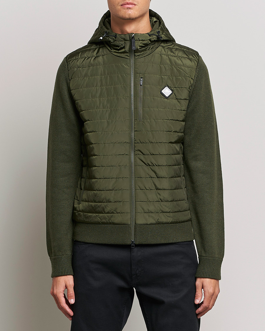 Homme | Pulls Et Tricots | J.Lindeberg | Pierre Knitted Hybrid Full Zip Hood Forest Green