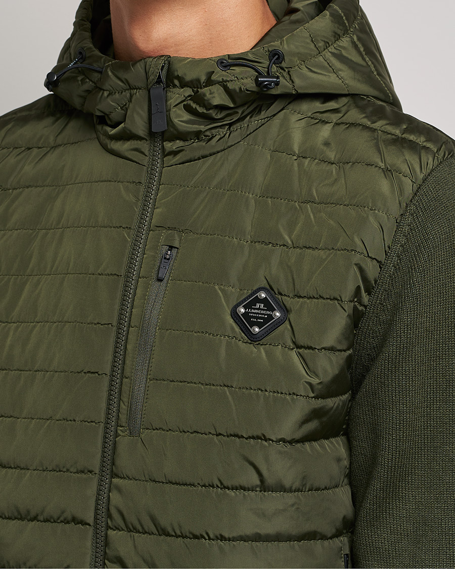 Homme | Pulls Et Tricots | J.Lindeberg | Pierre Knitted Hybrid Full Zip Hood Forest Green
