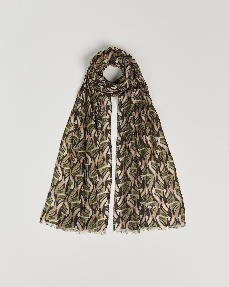 Homme | Kiton Printed Cashmere Blend Scarf Olive/Beige | Kiton | Printed Cashmere Blend Scarf Olive/Beige