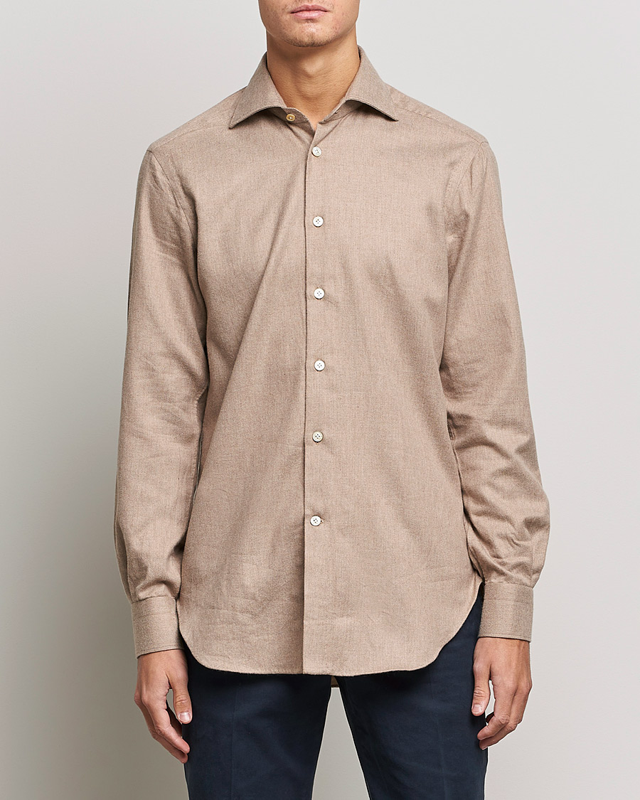 Homme | Chemises | Kiton | Slim Fit Flannel Shirt Beige