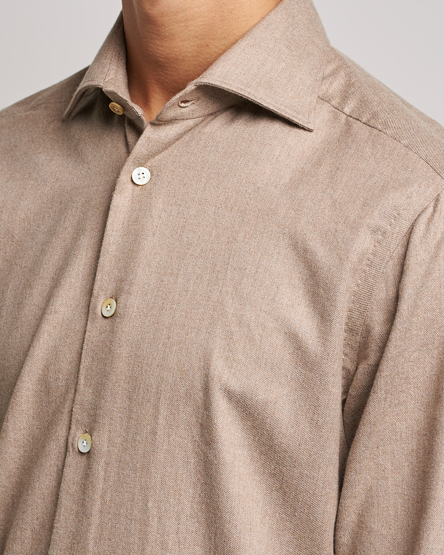 Homme | Chemises | Kiton | Slim Fit Flannel Shirt Beige