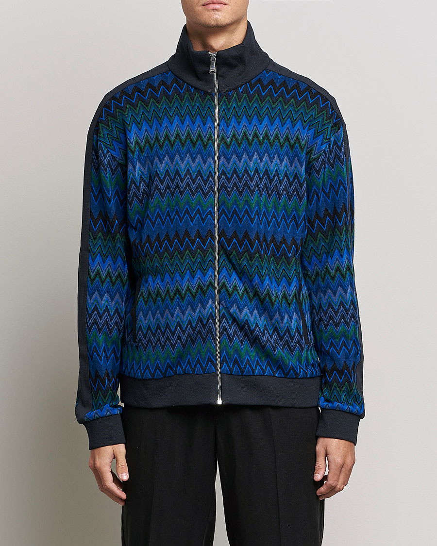 Homme | Pulls Et Tricots | Missoni | Chevron Full Zip Sweater Navy