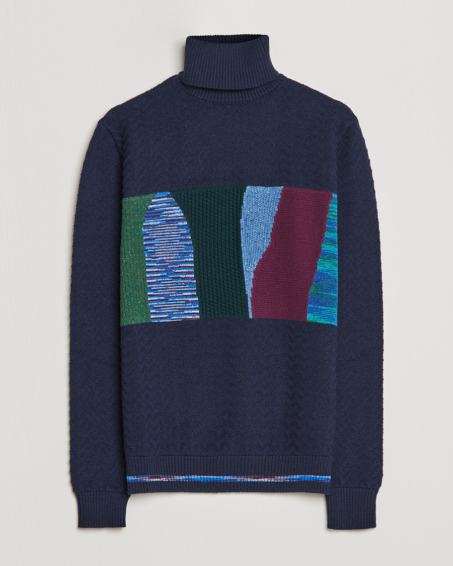 Homme | Pulls Et Tricots | Missoni | Patchwork Chevron Turtleneck Navy