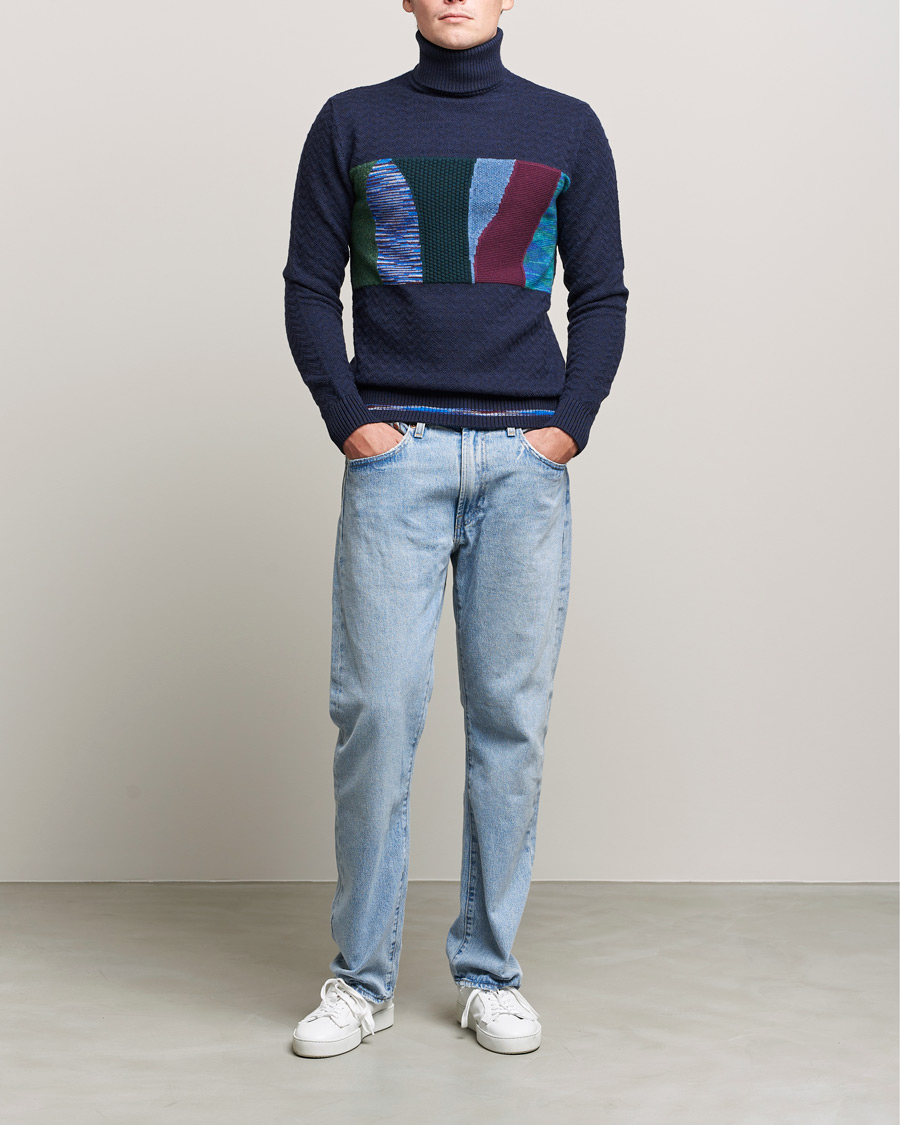 Homme | Pulls Et Tricots | Missoni | Patchwork Chevron Turtleneck Navy