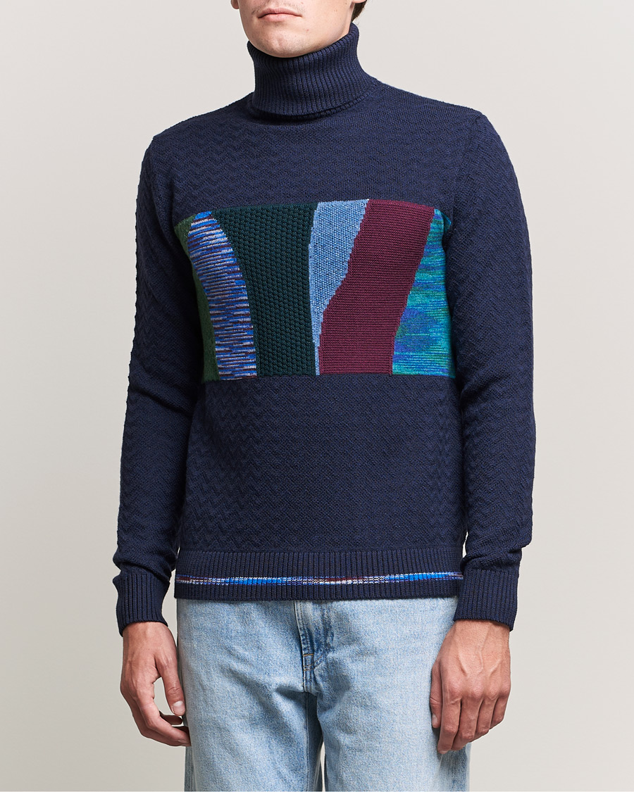 Homme | Pulls Et Tricots | Missoni | Patchwork Chevron Turtleneck Navy