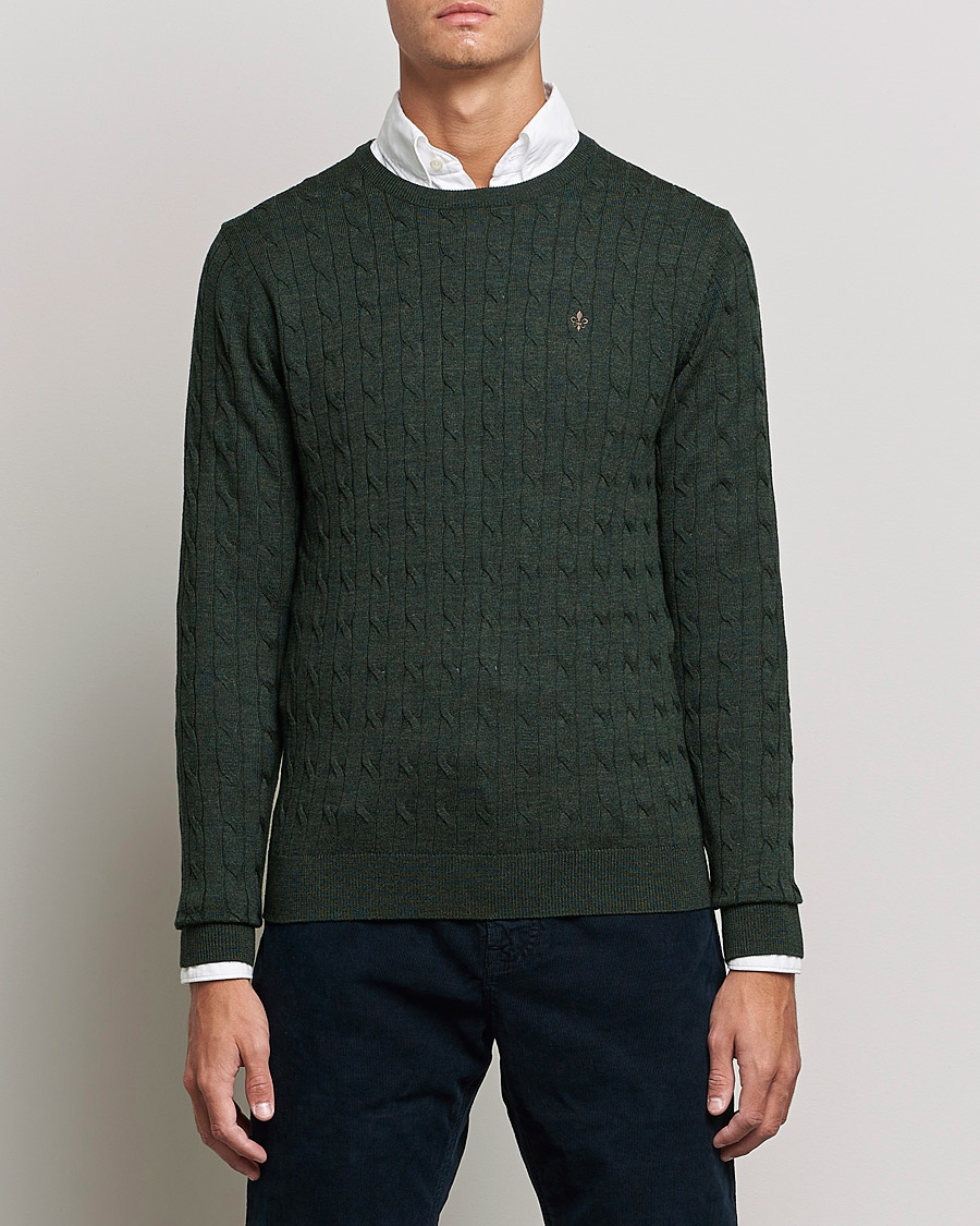 Homme | Pulls À Col Rond | Morris | Merino Cable Crew Neck Olive